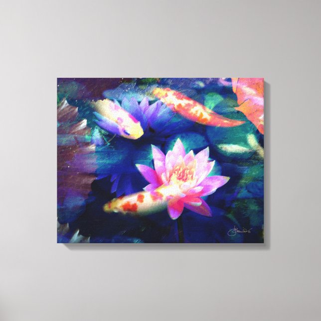 Koi in lotus pond canvas print (Front)