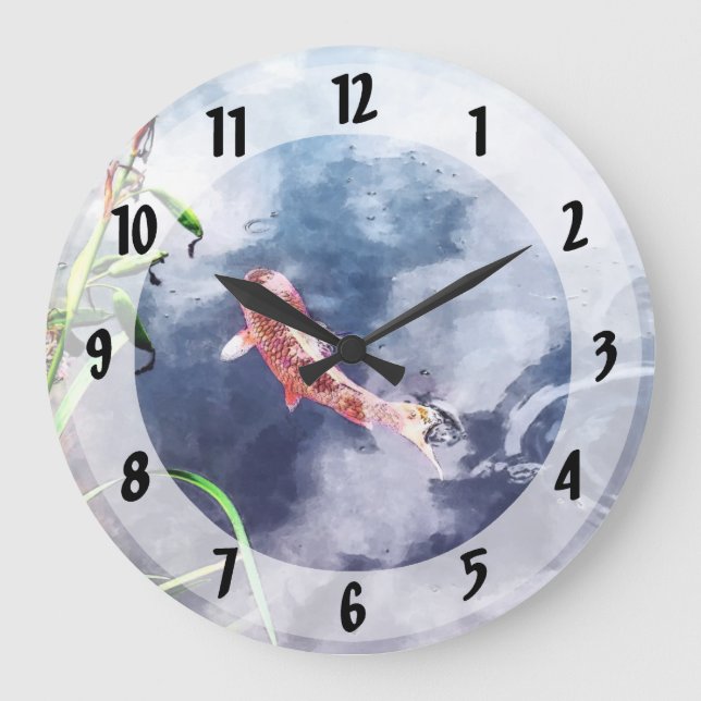 Koi in Swirling Water Large Clock (Front)