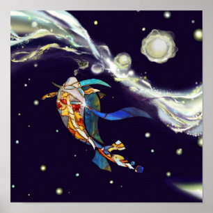 Koi in Universe Glass Designer Interior Poster