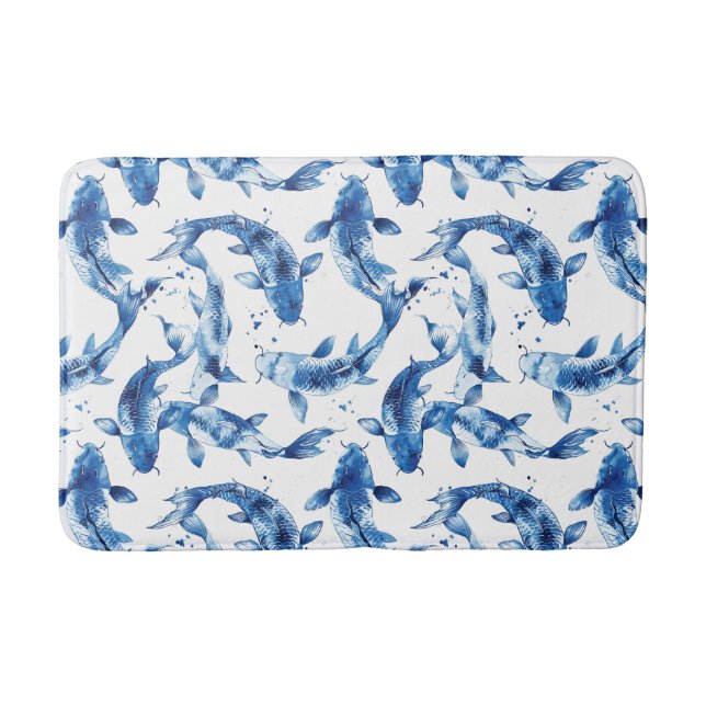 Koi indigo shibori bath mat (Front)
