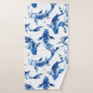 Koi indigo shibori pattern bath towel
