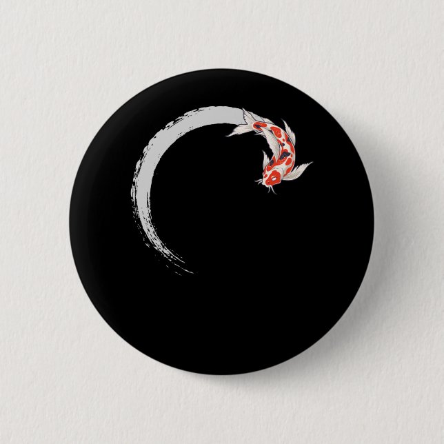 Koi Japanese Enso Circle Carp Fish 2 Inch Round Button (Front)