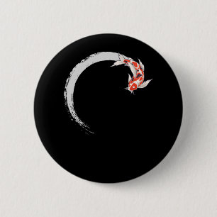 Koi Japanese Enso Circle Carp Fish 2 Inch Round Button