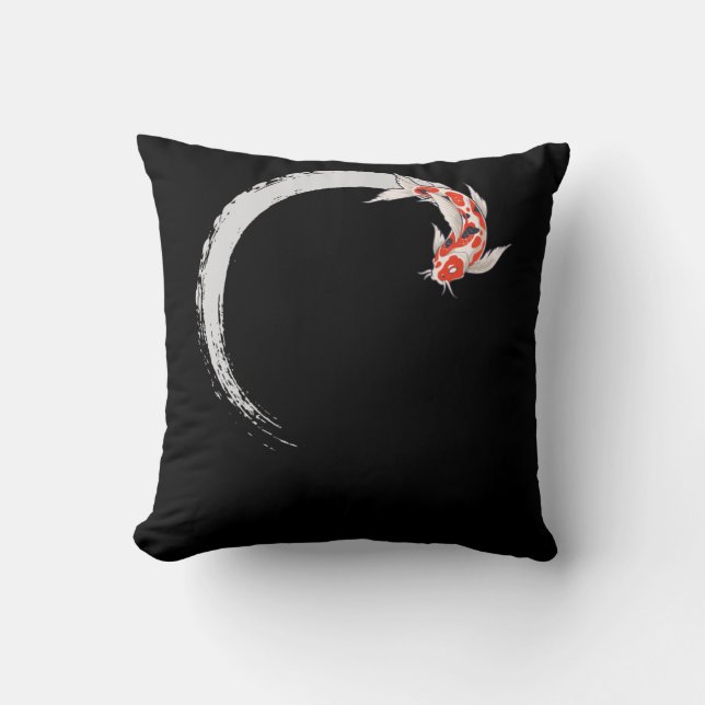 Koi Japanese Enso Circle Carp Fish Throw Pillow (Front)