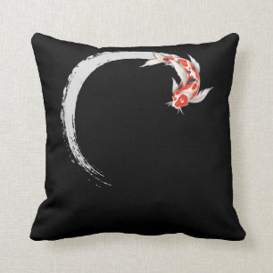 Koi Japanese Enso Circle Carp Fish Throw Pillow