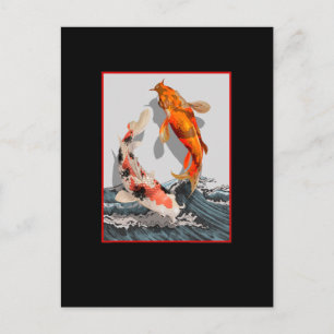 Koi Japanese Wave Water Carp Fish Postcard