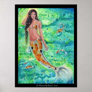 koi mermaid with koi fish canvas print Renee