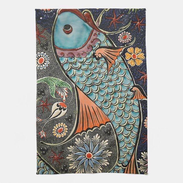 Koi Mosaic Kitchen Towel (Vertical)