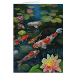 Koi Poisson Natation Lotus Fleur Étang Zen Peintur