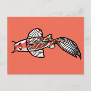 Koi Pond Art Kois Fish Designs Red Calico Koi Postcard