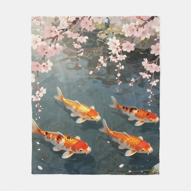 Koi Pond Cherry Blossom Serenity Fleece Blanket (Front)