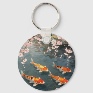 Koi Pond Cherry Blossom Serenity Keychain