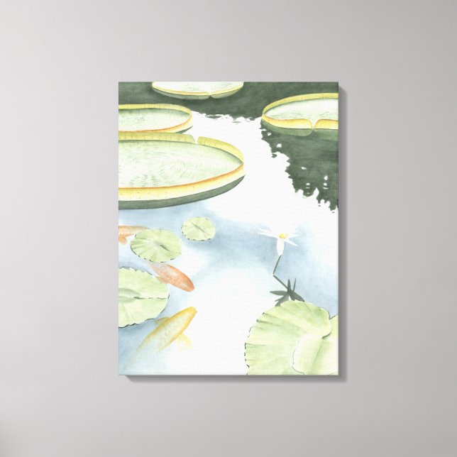 Koi Pond Reflection with Fish and Lilies Canvas Print (Front)