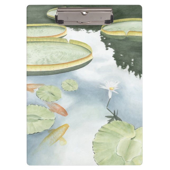 Koi Pond Reflection with Fish and Lilies Clipboard (Front)