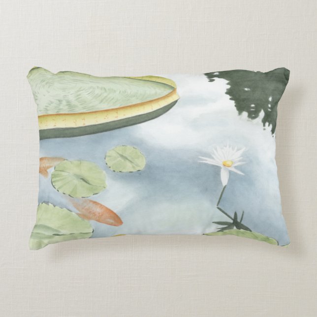 Koi Pond Reflection with Fish and Lilies Decorative Pillow (Front)