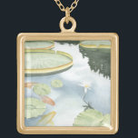 Koi Pond Reflection with Fish and Lilies Gold Plated Necklace<br><div class="desc">Catch your reflection in this attractive koi pond. Watch as the fish seem to swim and the lilies float past you thanks to the lifelike rendering by Chariklia Zarris. This would make an amazing gift for a family member or your significant other!</div>