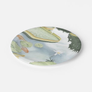 Koi Pond Reflection with Fish and Lilies Paper Plate
