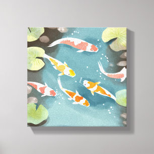 Koi Pond Watercolor   Beautiful Fish Painting Canvas Print