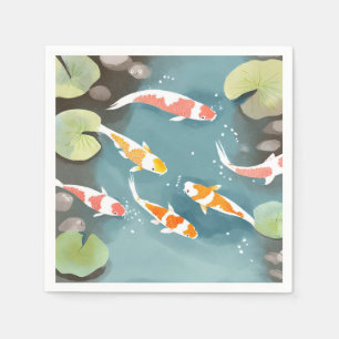 Koi Pond Watercolor   Beautiful Fish Painting Napkin