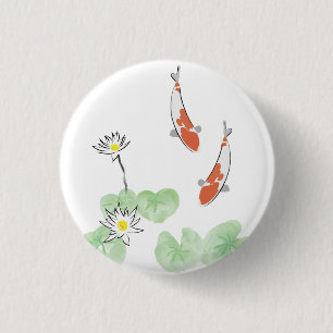 Koi Pond - White Background Round Button