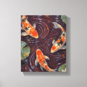 Koi Ripples in a Plum Noir Pond Canvas Print