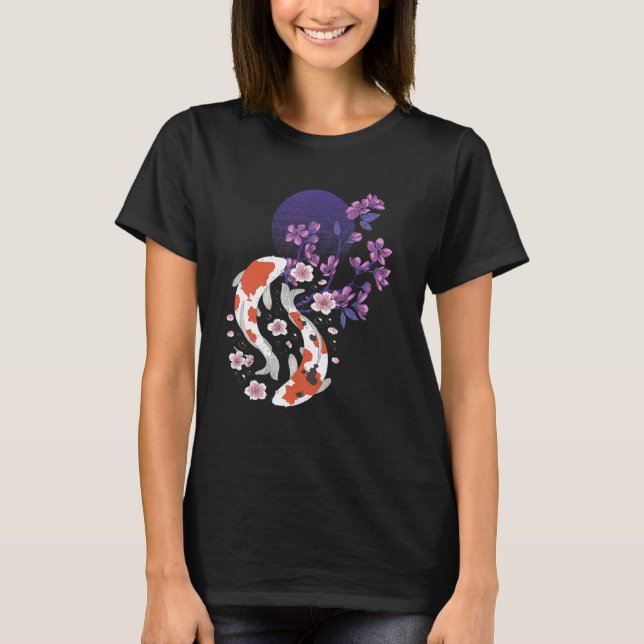 Koi Sakura Tree Yin Yang Spring Cherry Blossom Flo T-Shirt (Front)