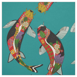 koi teal fabric