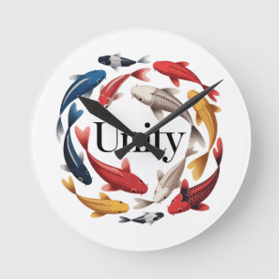 Koi Unity Symbol Time Harmony Zen Philosophy Round Clock