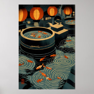 Koi Wall Art Print Circular Pools and Lanterns