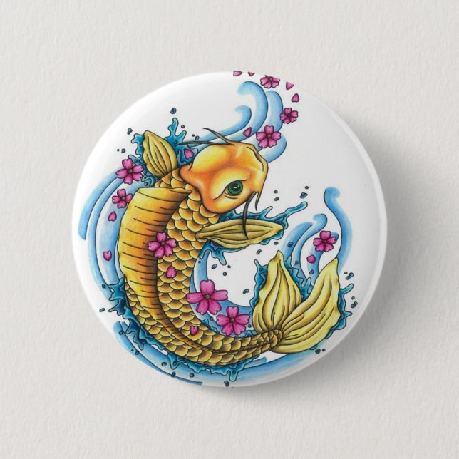 Koi with Cherry Blossoms Button (Front)
