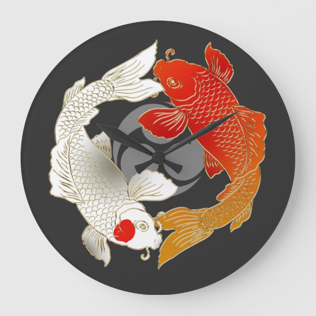 Koi with Mon japanese style Large Clock (Front)