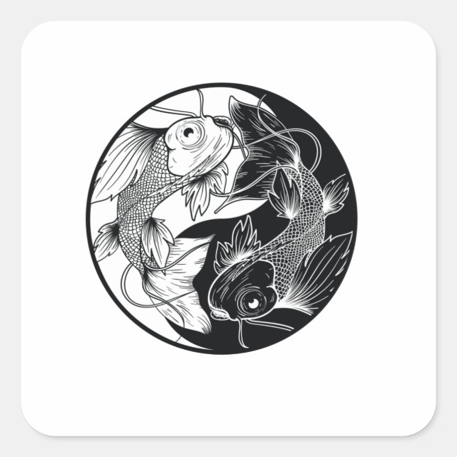 KOI YIN YANG BLACK AND WHITE SQUARE STICKER (Front)