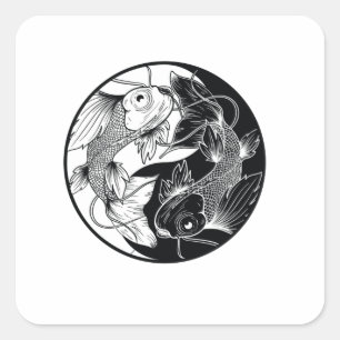 KOI YIN YANG BLACK AND WHITE SQUARE STICKER