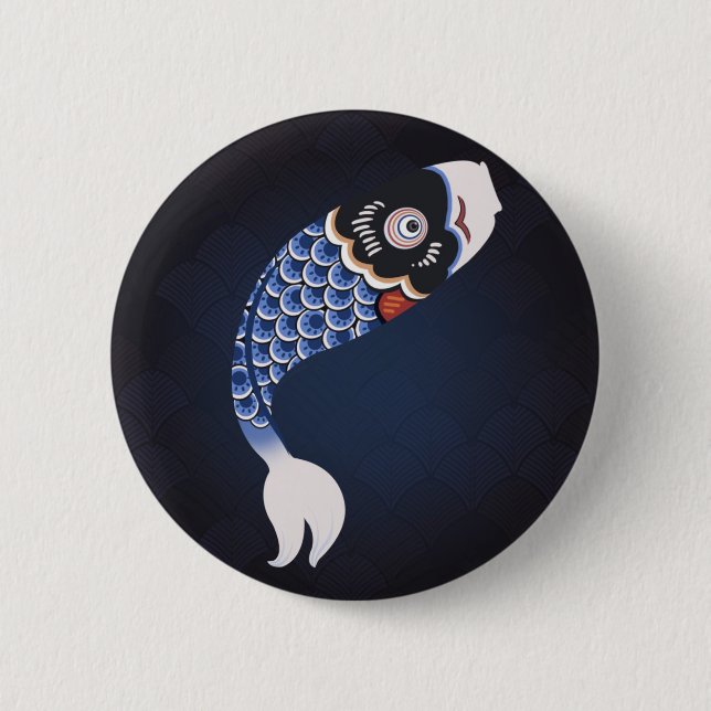 Koinobori - Blue Japanese Fish Flag 2 Inch Round Button (Front)