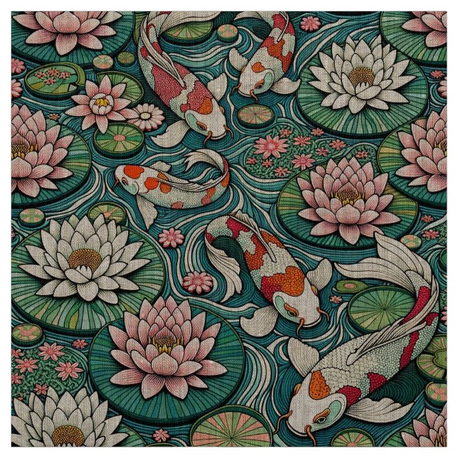 Koi's Amongst the Lilies III Fabric (Swatch)