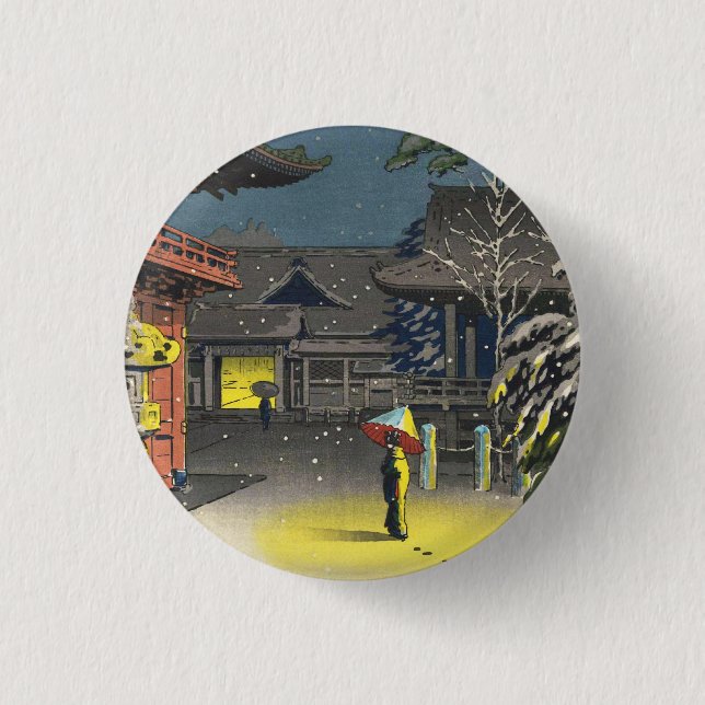 Koitsu Tsuchiya  Nezu Shrine Sale shin hanga art 1 Inch Round Button (Front)