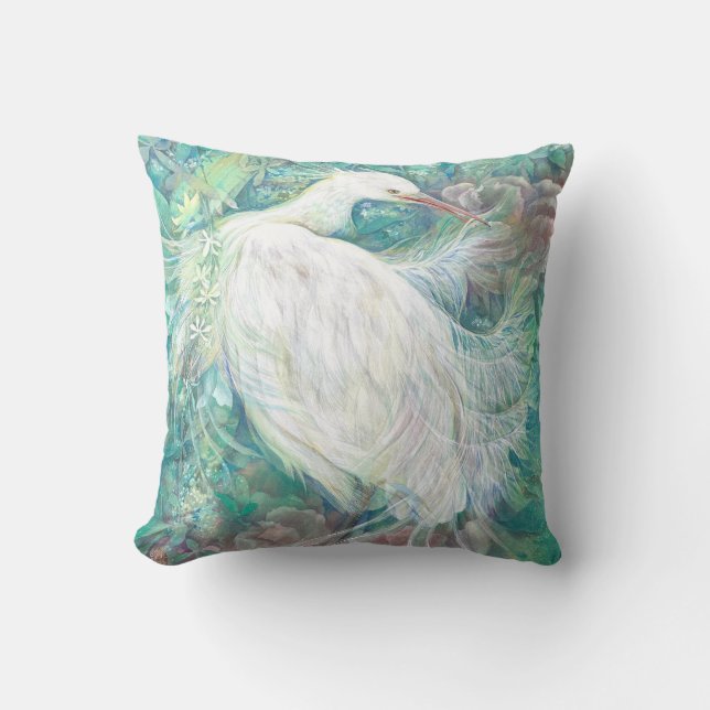 Koka: The Radiant Heron Throw Pillow (Front)