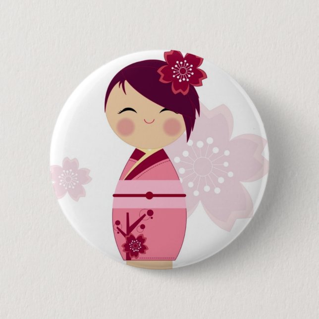 Kokeshi 2 Inch Round Button (Front)