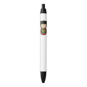 Kokeshi Christmas Wreath Black Ink Pen