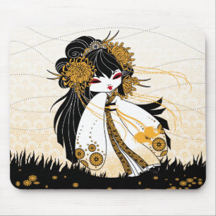 kokeshi chrysanthème mouse pad