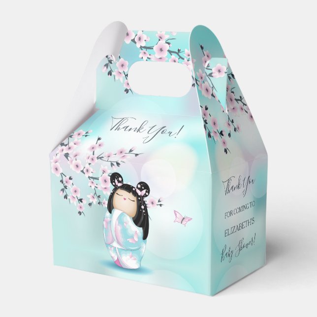 Kokeshi Doll Cherry Blossom | Girl Baby Shower  Favor Box (Front Side)