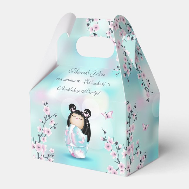 Kokeshi Doll Cherry Blossom Thank You Birthday  Favor Box (Front Side)