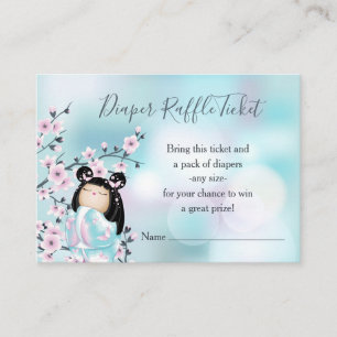 Kokeshi Doll Cherry Blossoms Diaper Raffle Ticket Enclosure Card