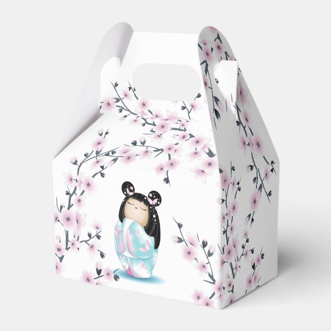 Kokeshi Doll Cherry Blossoms  Favor Box (Front Side)