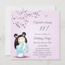 Kokeshi Doll Cherry Blossoms Girl´s Birthday