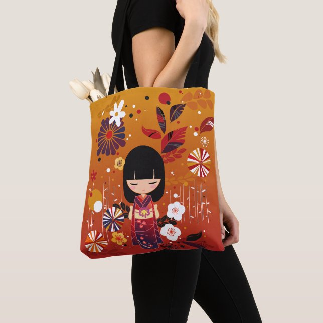 Kokeshi Doll Forest Tote Bag (Close Up)