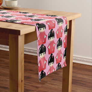 kokeshi doll pattern medium table runner
