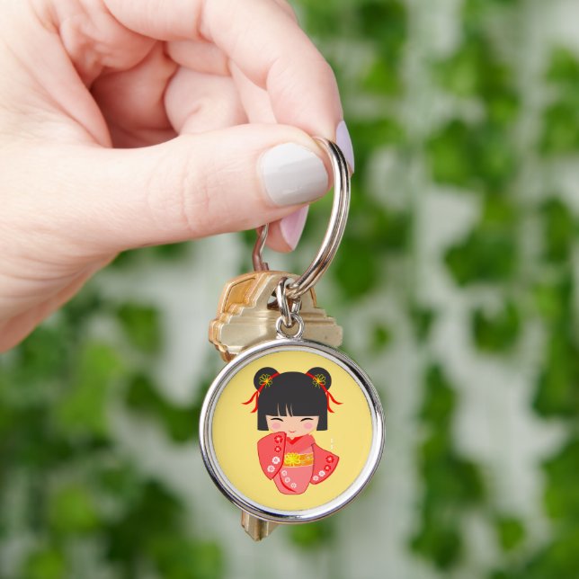 Kokeshi Doll Pink Kimono Keychain (Hand)