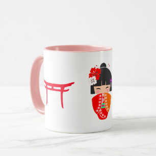 Kokeshi Doll Red Kimono Mug