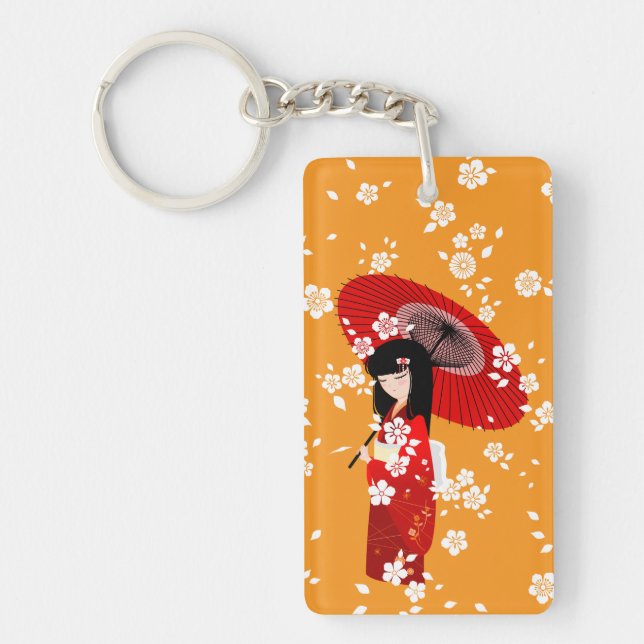 Kokeshi Doll Red Umbrella Keychain (Front)